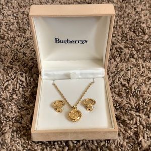 Burberrys Gold Plated Necklace and Clip Earrings